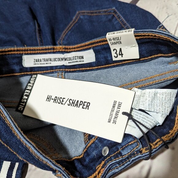 ZARA Blue White Stripe Hi-Rise Shaper Ankle Length Super Elastic Jeans 2 - Picture 3 of 4